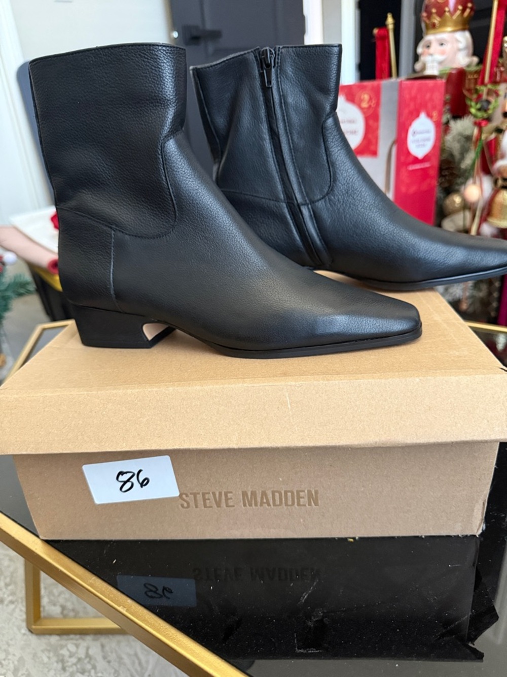 Steve Madden Black Pointed Leather Ankle Boots